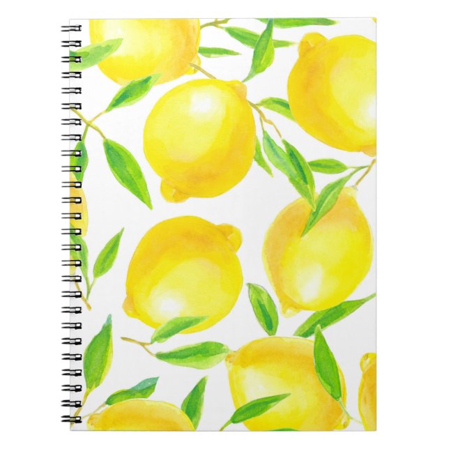 Seamless pattern made of watercolor lemons and lea notebook (Front)