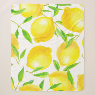 Seamless pattern made of watercolor lemons and lea sherpa blanket