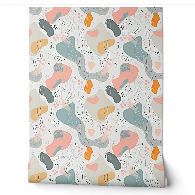 Seamless Pattern Memphis Style Design, white Backg Wallpaper (Unrolling)