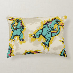 Seamless pattern of a Godzillas and tie dye backgr Decorative Cushion