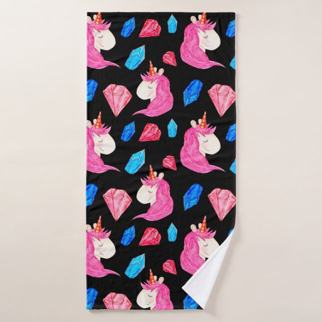 Seamless pattern of a magic unicorn with multicolo bath towel (Bath Towel)