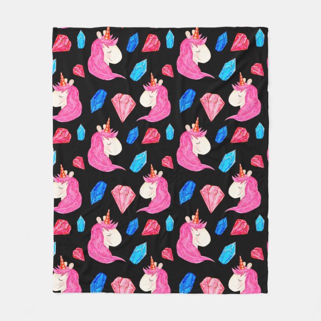 Seamless pattern of a magic unicorn with multicolo fleece blanket (Front)