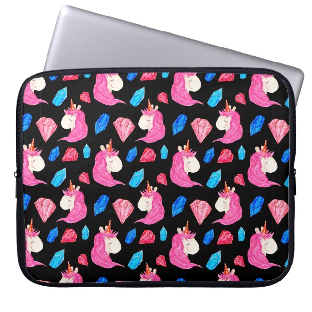 Seamless pattern of a magic unicorn with multicolo laptop sleeve (Front)