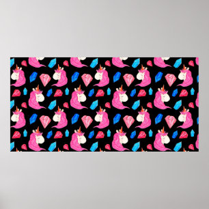 Seamless pattern of a magic unicorn with multicolo poster