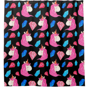 Seamless pattern of a magic unicorn with multicolo shower curtain