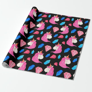Seamless pattern of a magic unicorn with multicolo wrapping paper