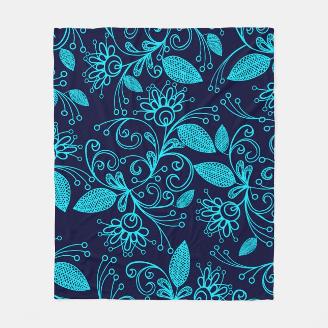Seamless pattern of abstract blue colour on dark b fleece blanket (Front)