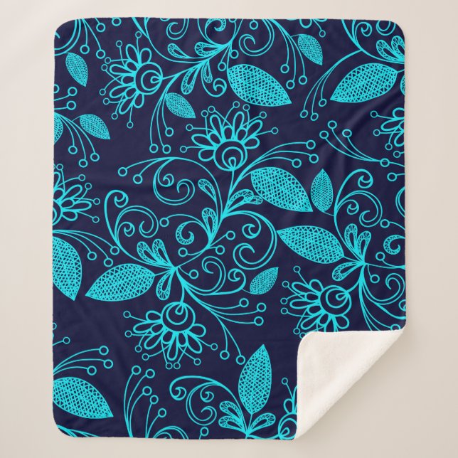 Seamless pattern of abstract blue colour on dark b sherpa blanket (Front)