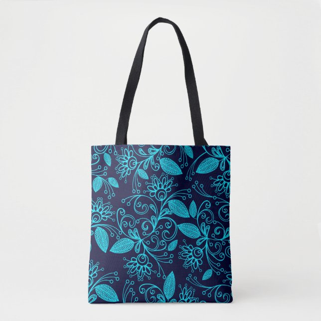 Seamless pattern of abstract blue colour on dark b tote bag (Front)