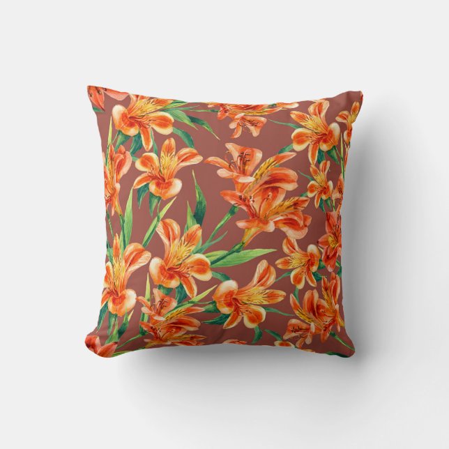 Seamless pattern of Alstroemeria painted in waterc Cushion (Front)