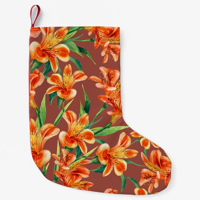 Seamless pattern of Alstroemeria painted in waterc Small Christmas Stocking (Front)