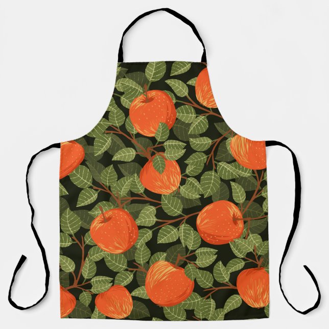 Seamless pattern of apples with green leaves flat  apron (Front)