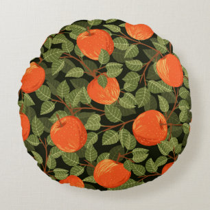 Seamless pattern of apples with green leaves flat round cushion