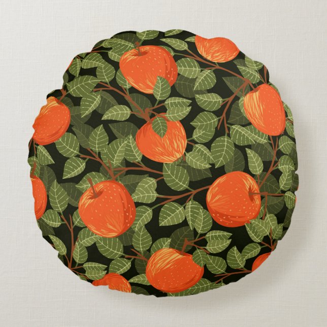 Seamless pattern of apples with green leaves flat  round cushion (Front)