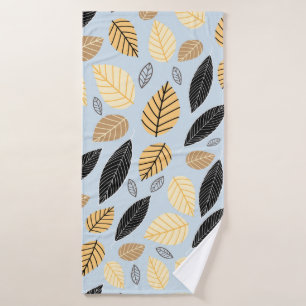 Seamless pattern of autumn leaves on a blue backgr bath towel