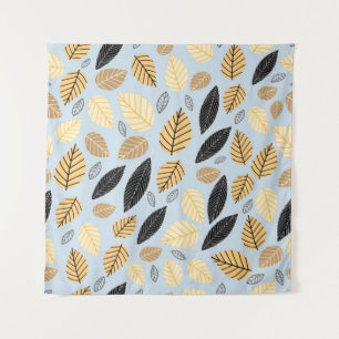 Seamless pattern of autumn leaves on a blue backgr tapestry