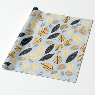 Seamless pattern of autumn leaves on a blue backgr wrapping paper