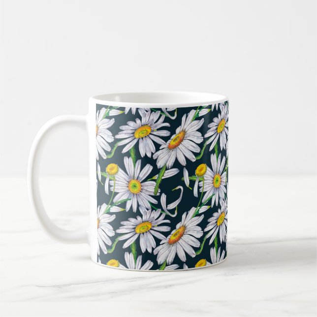 Seamless pattern of big chamomile flowers, petals  coffee mug (Left)