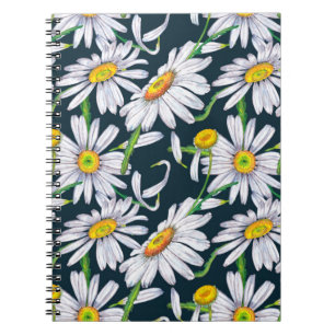 Seamless pattern of big chamomile flowers, petals notebook