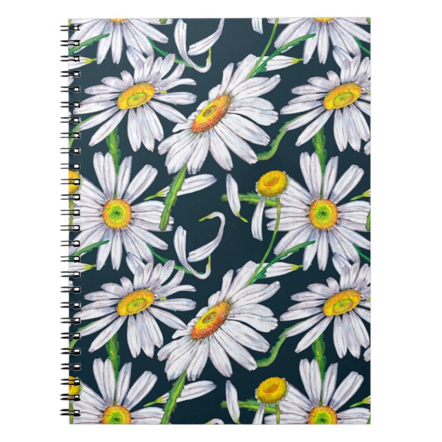 Seamless pattern of big chamomile flowers, petals  notebook (Front)