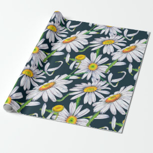 Seamless pattern of big chamomile flowers, petals wrapping paper