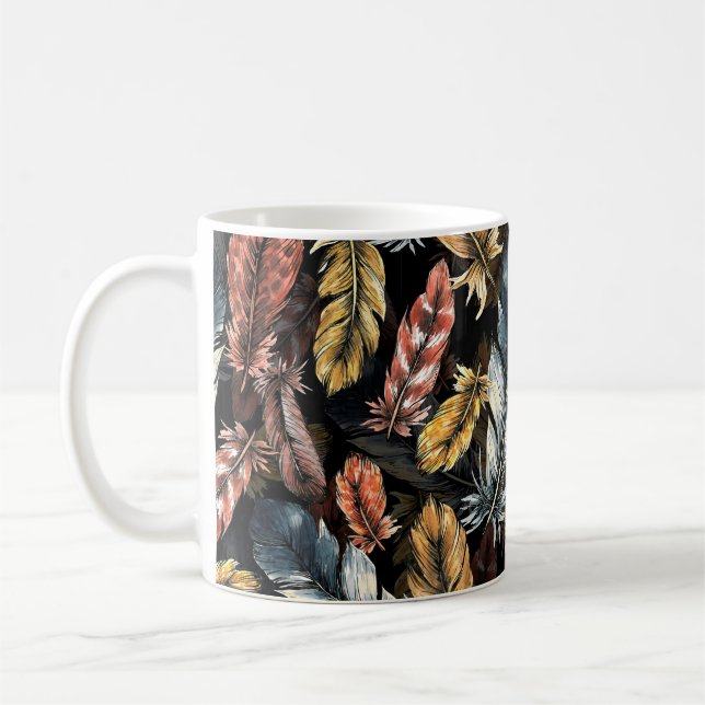 Seamless pattern of bird feathers.  coffee mug (Left)
