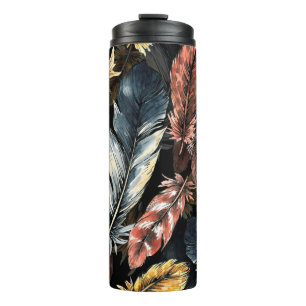 Seamless pattern of bird feathers. thermal tumbler