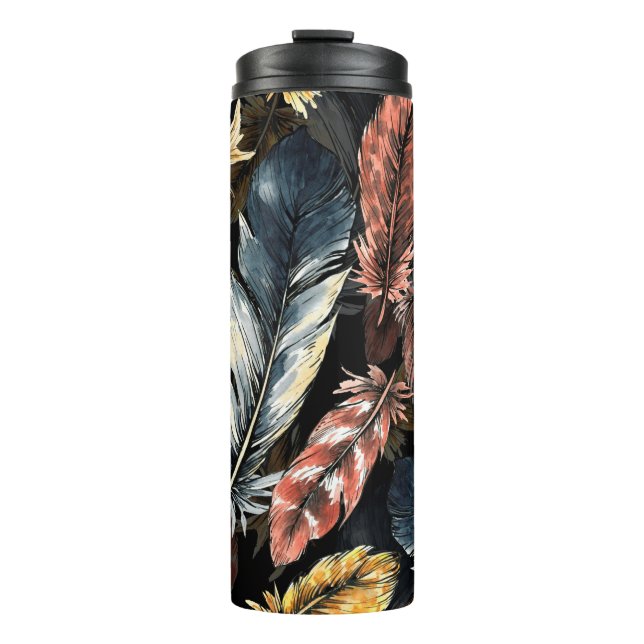 Seamless pattern of bird feathers.  thermal tumbler (Front)