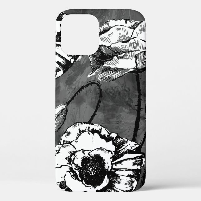 Seamless pattern of black and white poppies. Illus Case-Mate iPhone Case (Back)