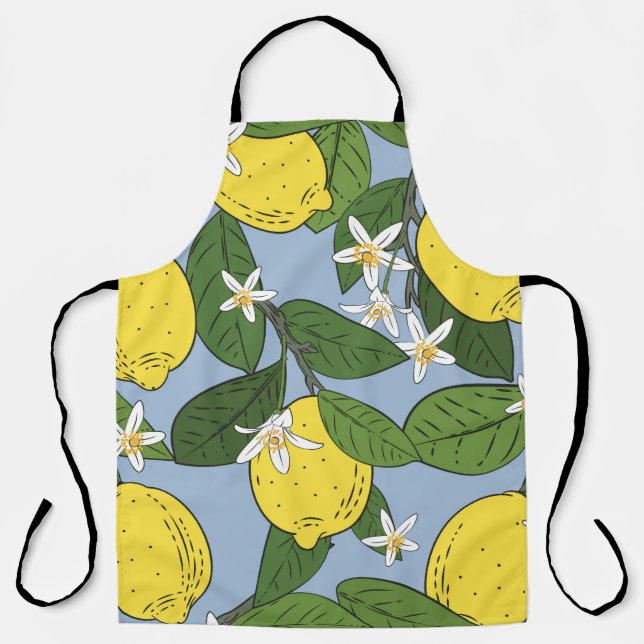 Seamless pattern of branches with lemons,  green l apron (Front)