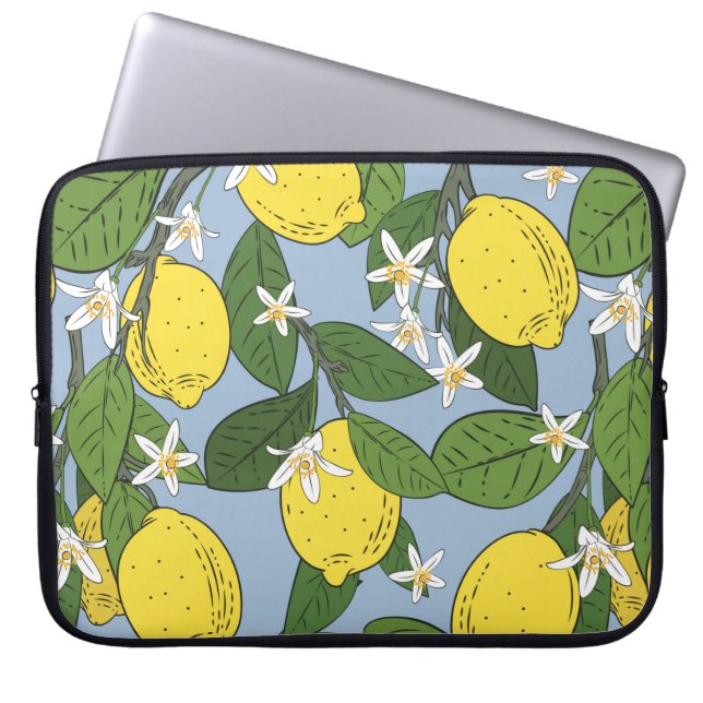 Seamless pattern of branches with lemons,  green l laptop sleeve (Front)