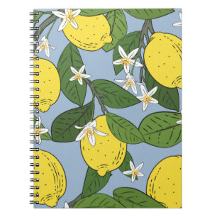 Seamless pattern of branches with lemons, green l notebook
