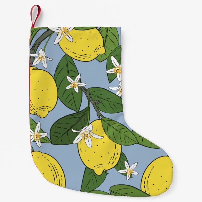 Seamless pattern of branches with lemons,  green l small christmas stocking (Front)