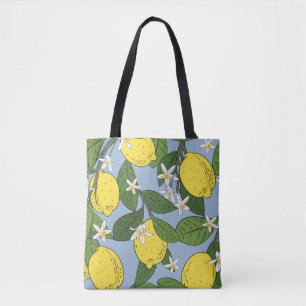Seamless pattern of branches with lemons,  green l tote bag