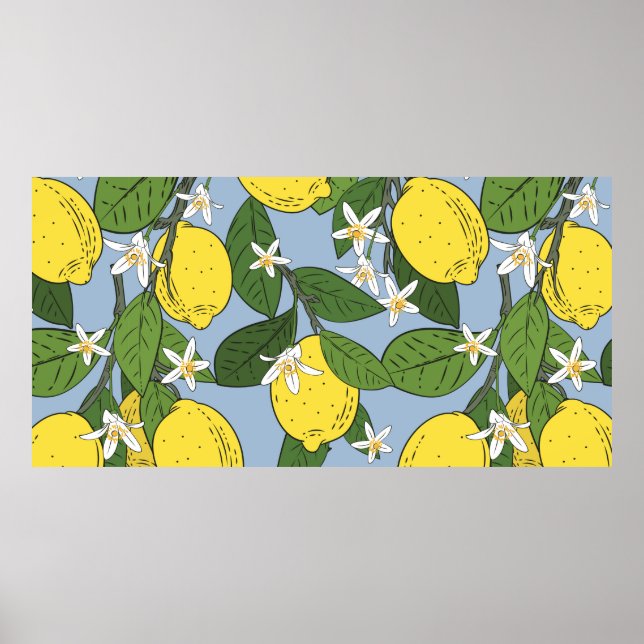Seamless pattern of branches with lemons,green lea poster (Front)