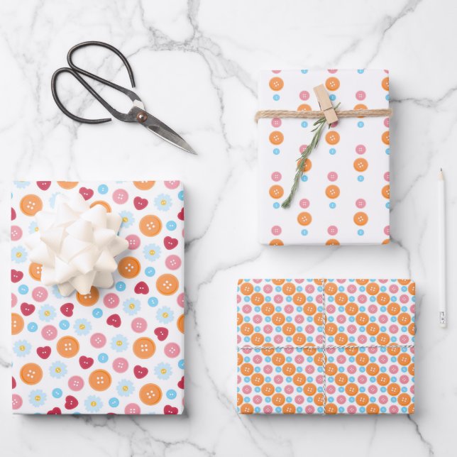 Seamless pattern of bright buttons for sewing wrapping paper sheet (Front)