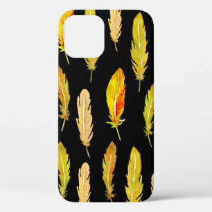 Seamless pattern of bright feathers painted in wat iPhone 12 case