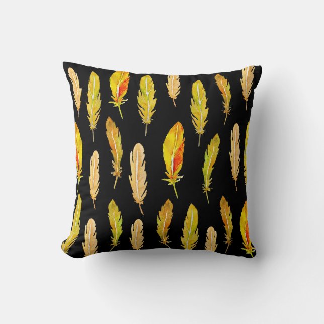 Seamless pattern of bright feathers painted in wat cushion (Front)