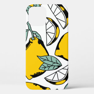 Seamless pattern of bright hand drawn lemons,halfs iPhone 12 case