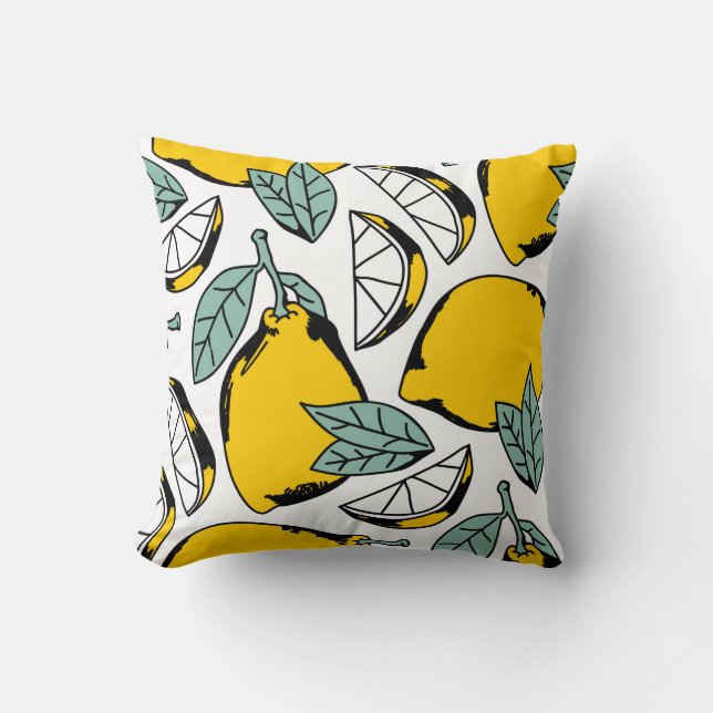Seamless pattern of bright hand drawn lemons,halfs cushion (Front)