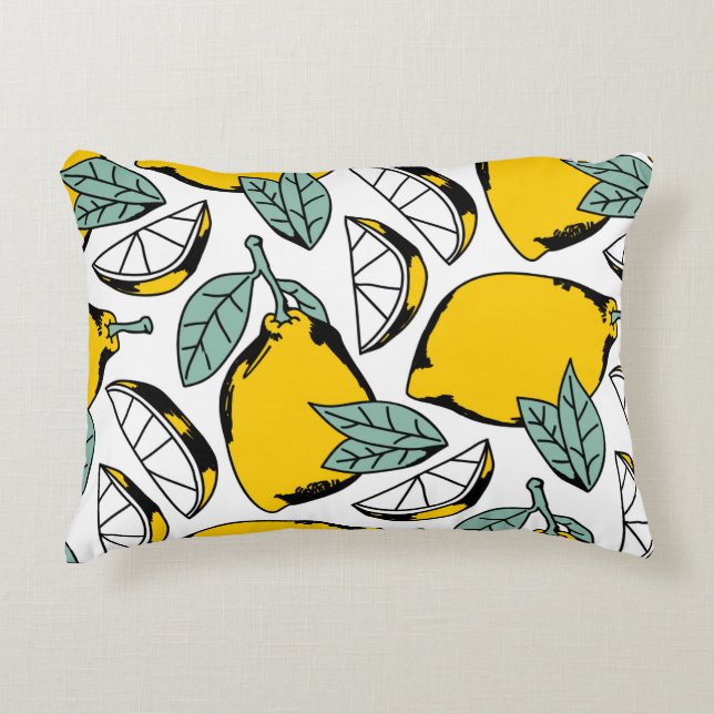 Seamless pattern of bright hand drawn lemons,halfs decorative cushion (Front)