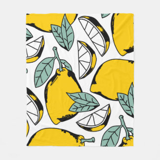 Seamless pattern of bright hand drawn lemons,halfs fleece blanket
