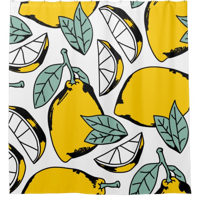 Seamless pattern of bright hand drawn lemons,halfs shower curtain (Front)