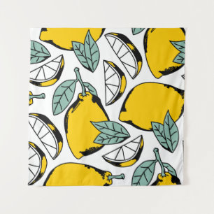 Seamless pattern of bright hand drawn lemons,halfs tapestry