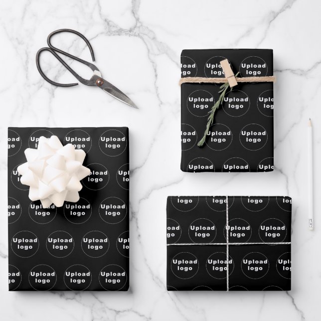Seamless Pattern of Business Logo on Black Wrapping Paper Sheet (Front)