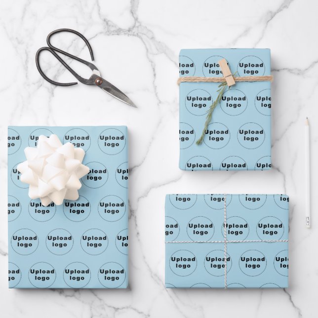 Seamless Pattern of Business Logo on Light Blue Wrapping Paper Sheet (Front)