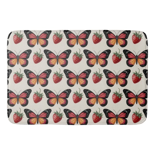 Seamless Pattern of Butterflies and Strawberries Bath Mat (Front)