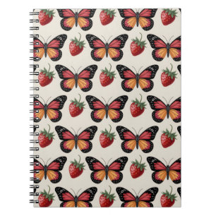 Seamless Pattern of Butterflies and Strawberries Notebook
