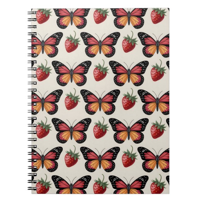 Seamless Pattern of Butterflies and Strawberries Notebook (Front)