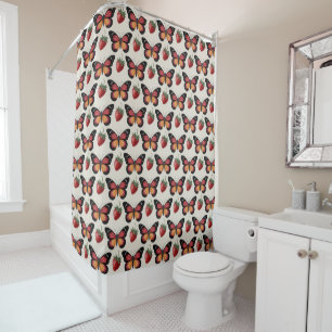 Seamless Pattern of Butterflies and Strawberries Shower Curtain